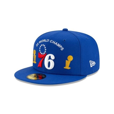 Blue Philadelphia 76ers Hat - New Era NBA Championship Trophy 59FIFTY Fitted Caps USA3198654